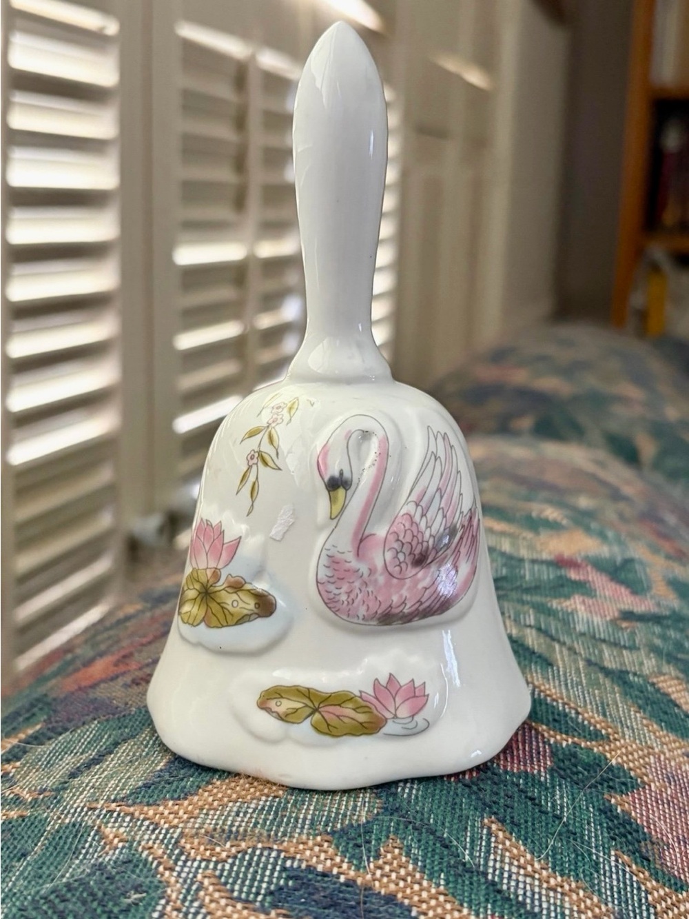 Vintage Pink Swan Porcelain Bell